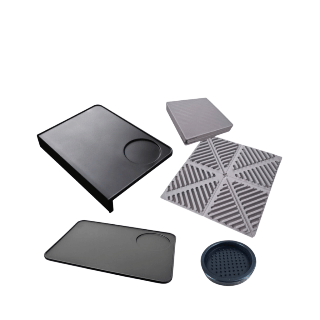 Coffee Tamping Mat Rubber Silicone แบบเข้ามุมโต๊ะ และแบบเรียบสี่เหลี่ยม