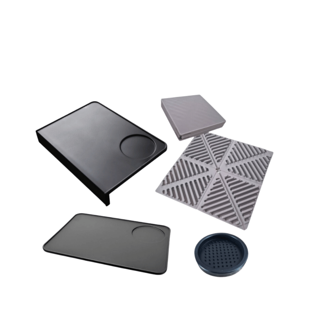 Coffee Tamping Mat Rubber Silicone แบบเข้ามุมโต๊ะ และแบบเรียบสี่เหลี่ยม